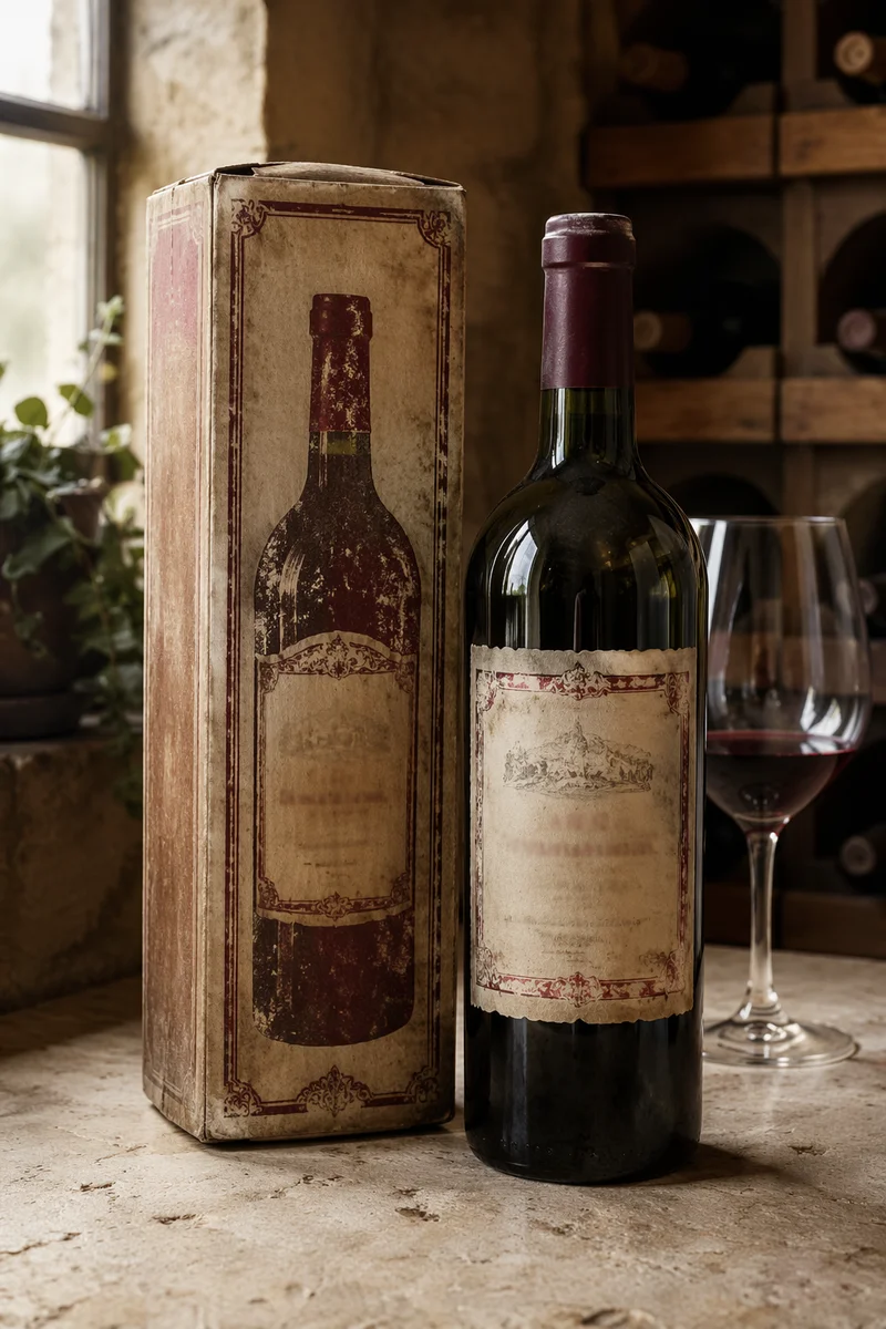 Rustic Red Wine Bottle in Cellar
