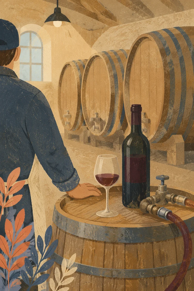 Rustic Winery Cellar With Red Wine