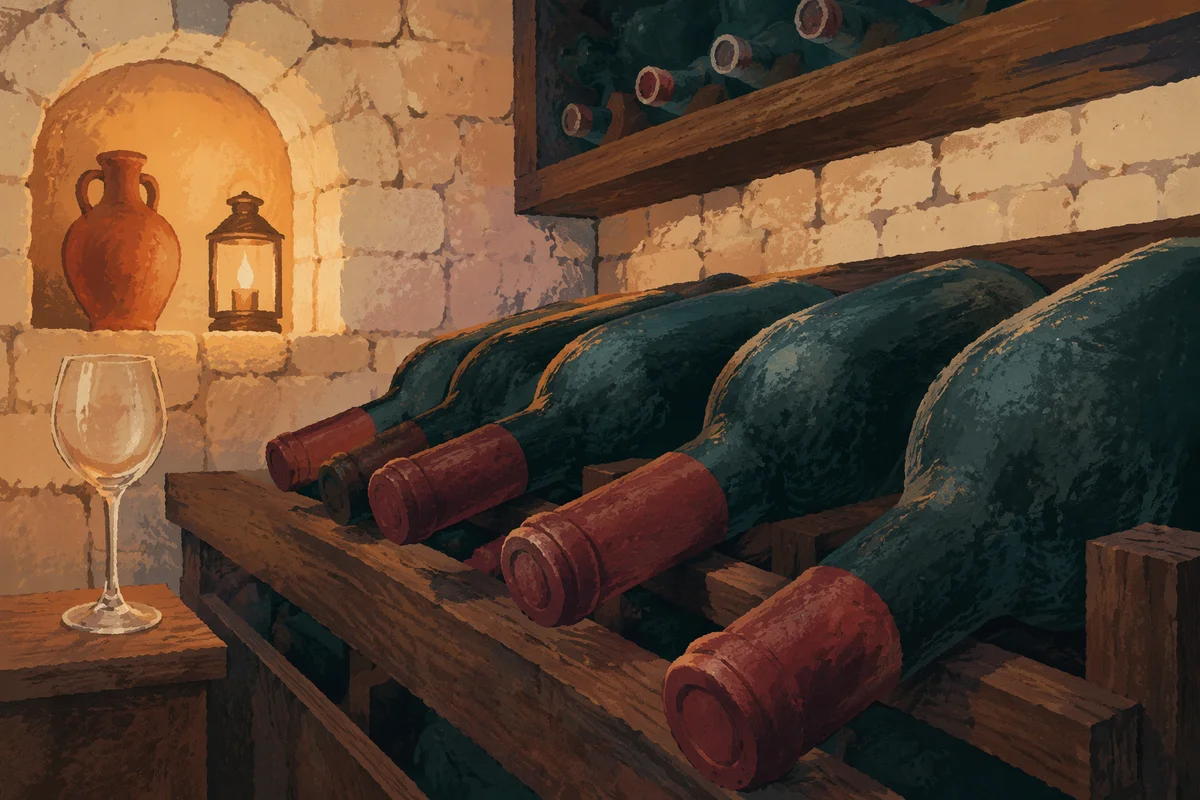 Rustic Wine Cellar with Glass and Bottles