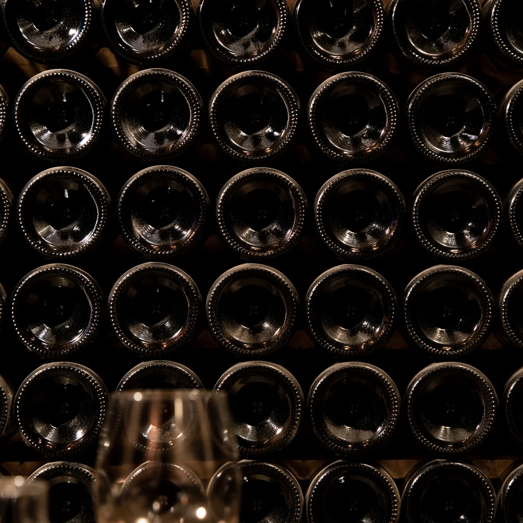 Moody Wine Bottles in Cellar Rack