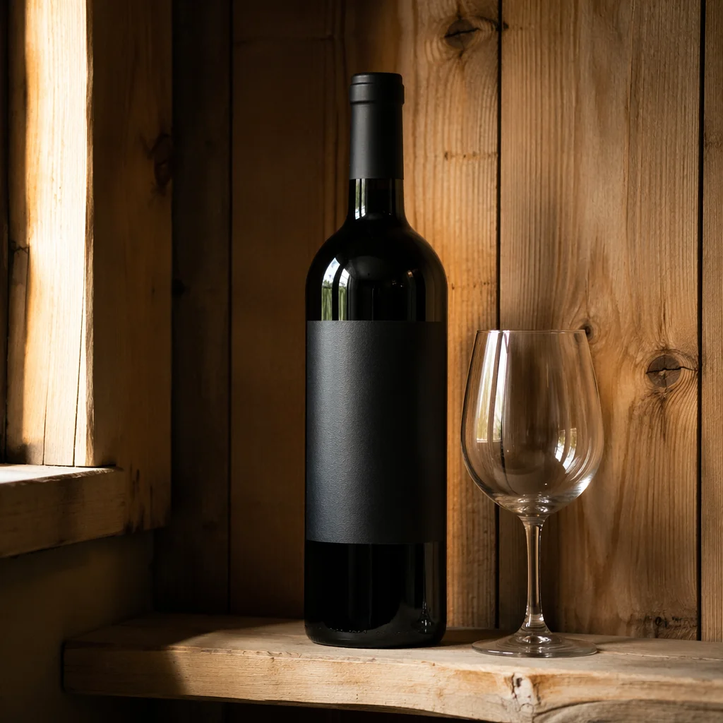 Rustic Red Wine Bottle in Cellar