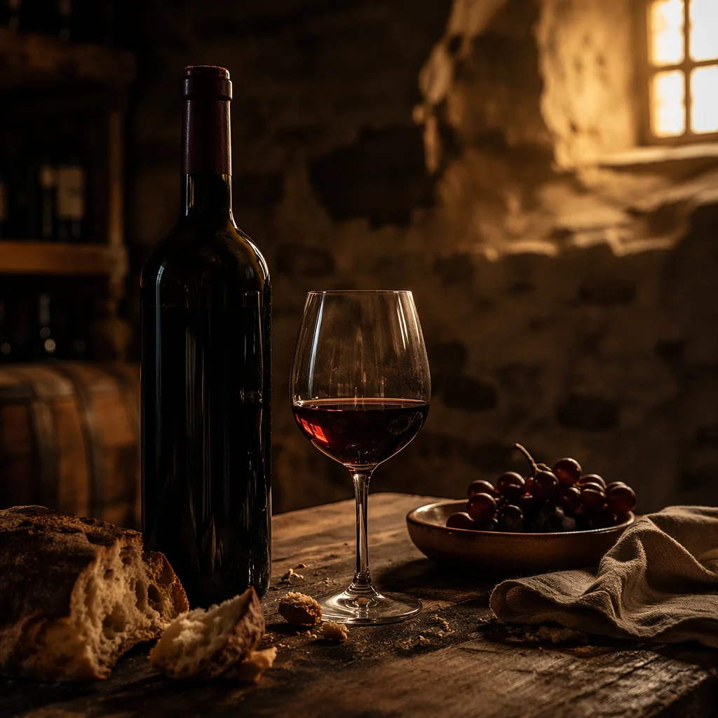 Rustic Wine Glass in Quiet Stone Cellar