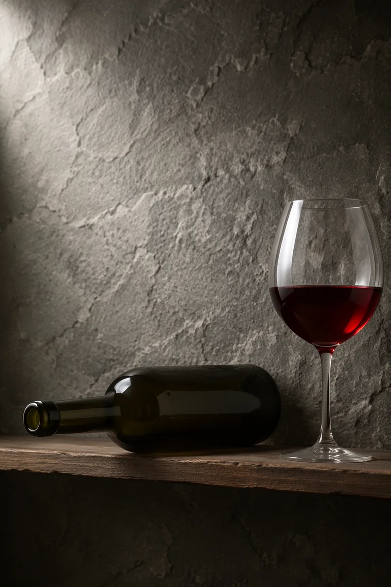 Red Wine Glass in Quiet Cellar