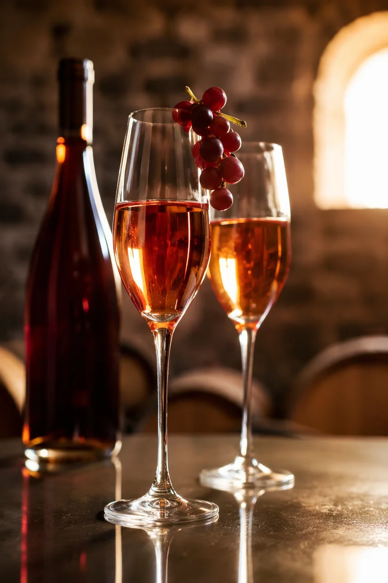 Glowing Rosé Flutes in Cellar Tasting Room