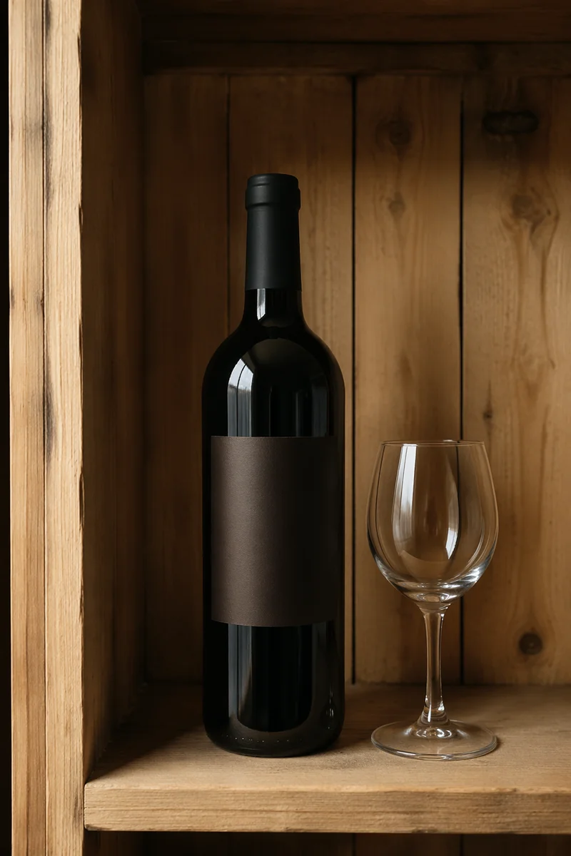 Rustic Red Wine Bottle in Cellar