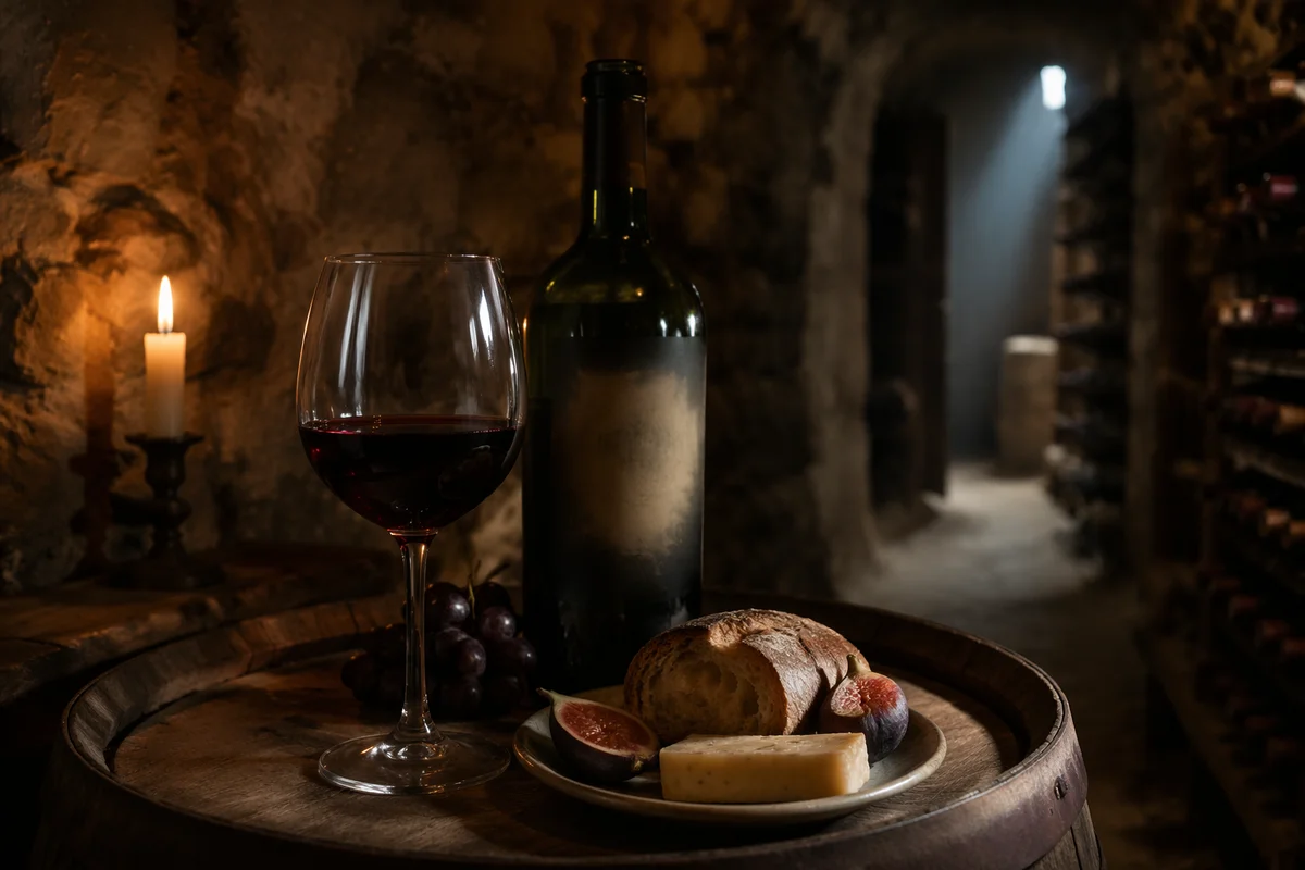 Rustic Red Wine Glass in Cellar