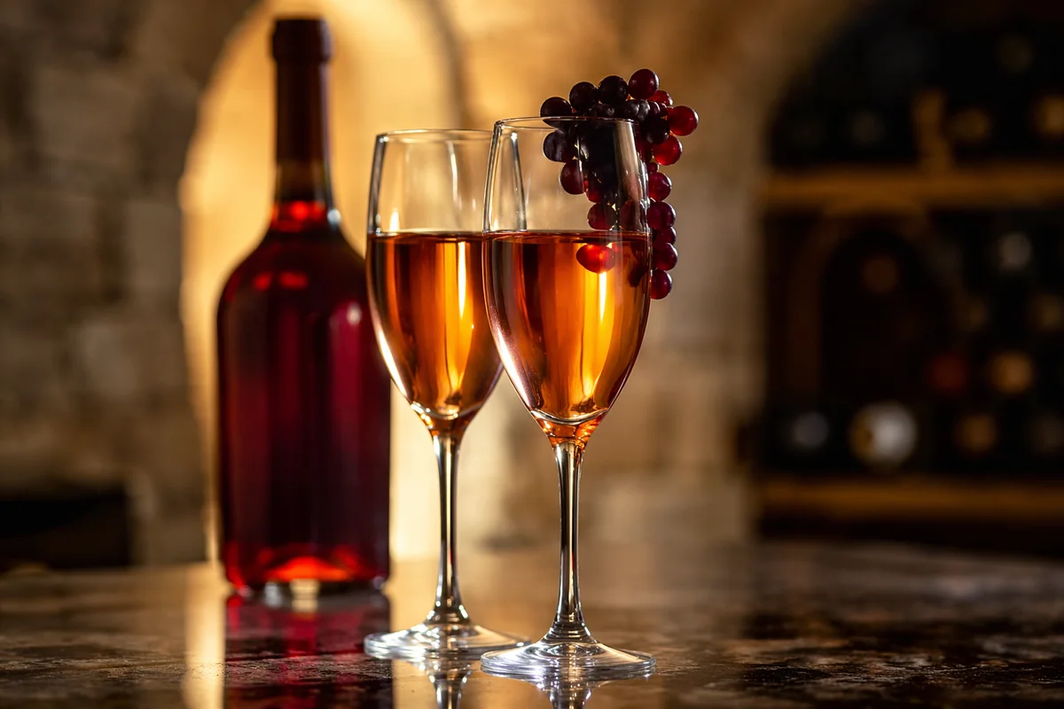 Glowing Rosé Flutes in Cellar