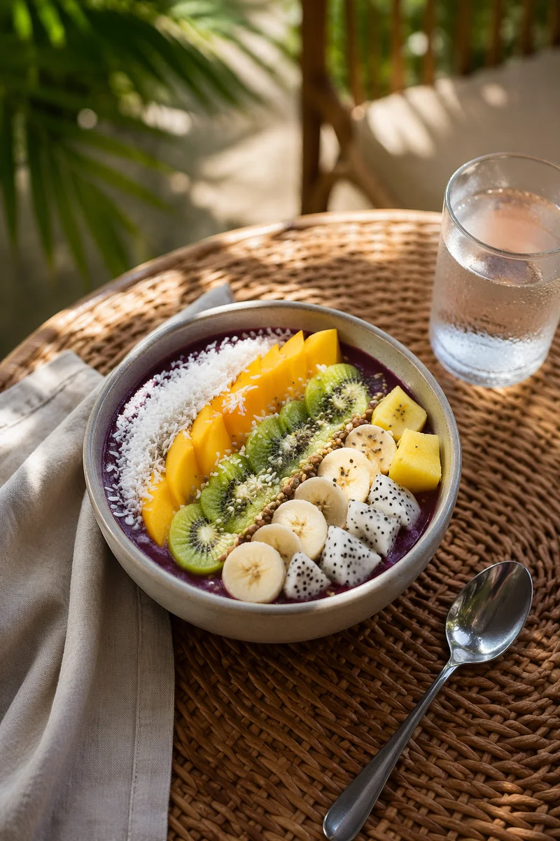 Tropical Acai Bowl Breakfast in Morning Light