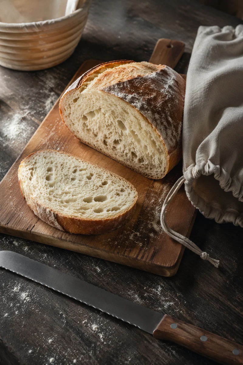 Rustic Sliced Artisan Bread on Wooden Board