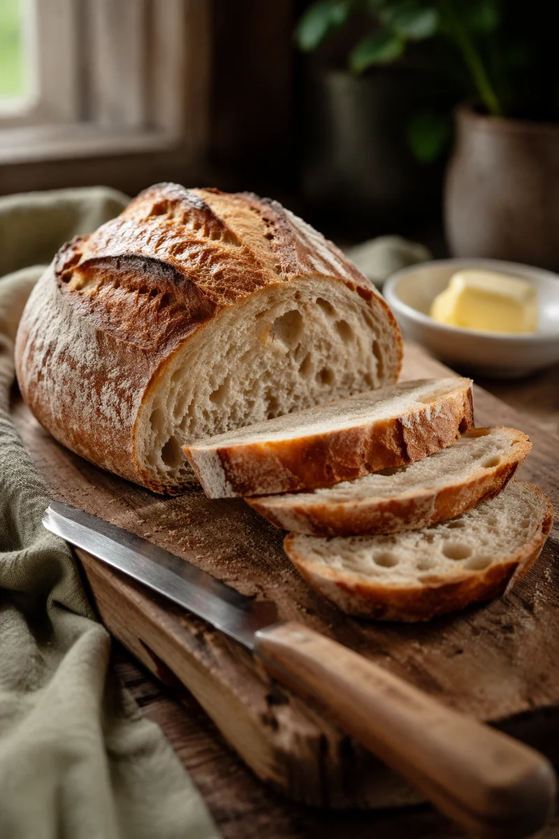 Rustic Artisan Bread on Wooden Board