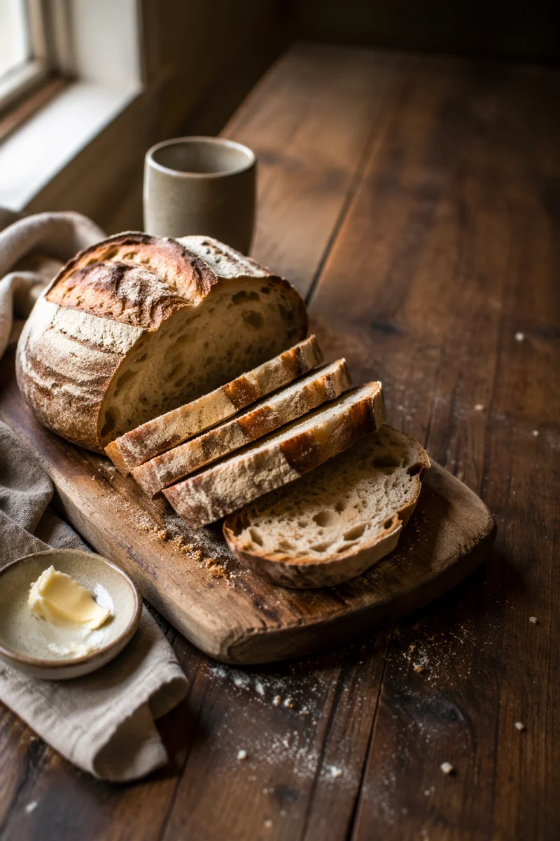Rustic Artisan Sourdough on Wooden Board