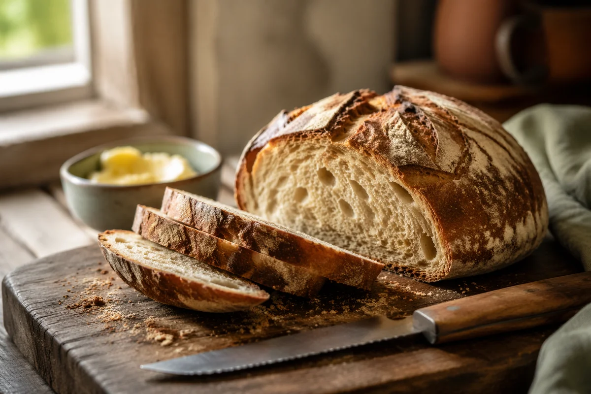 Rustic Artisan Bread Sliced on Wooden Board