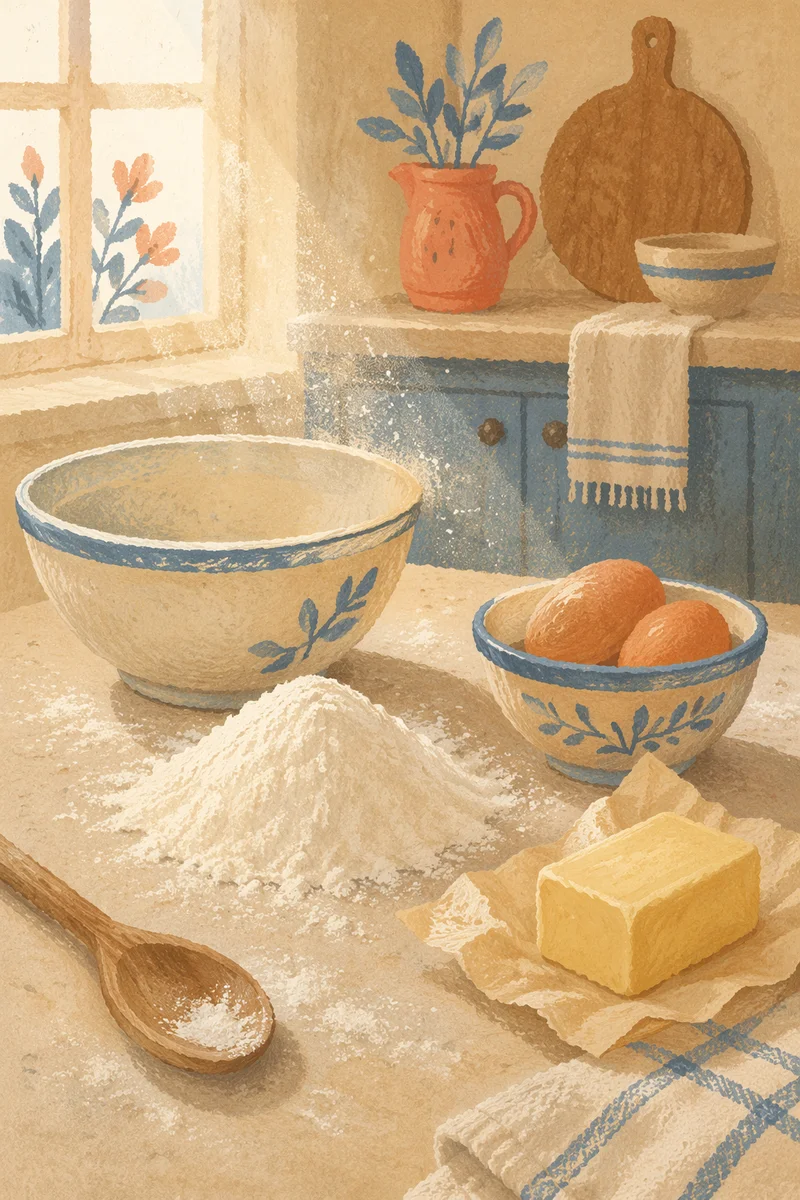 Sunlit Baking Ingredients on Kitchen Counter