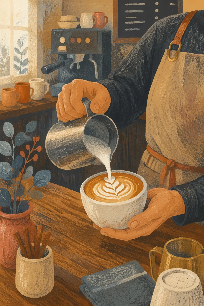 Barista Pouring Rosetta Latte Art