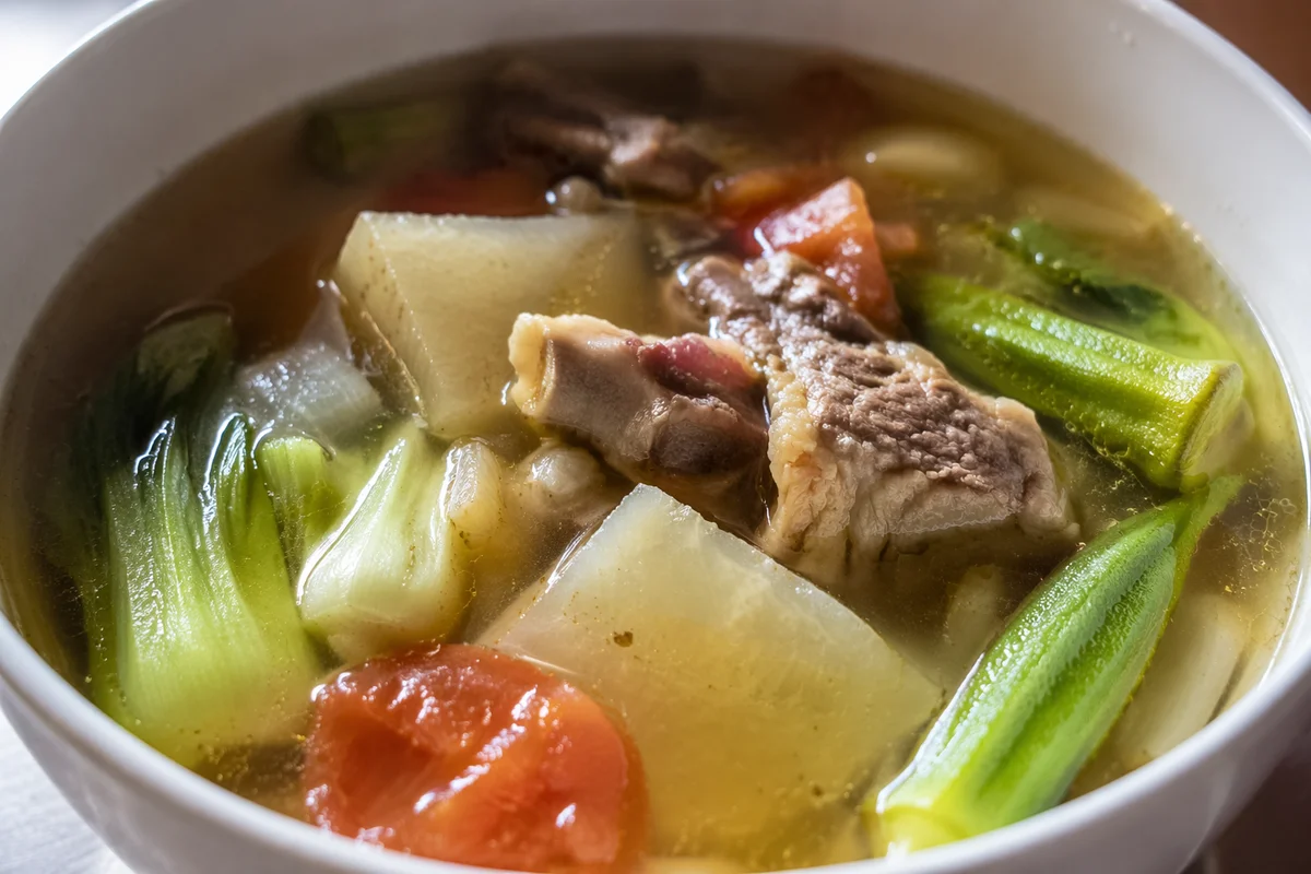 Steaming Homemade Beef Soup in Warm Kitchen