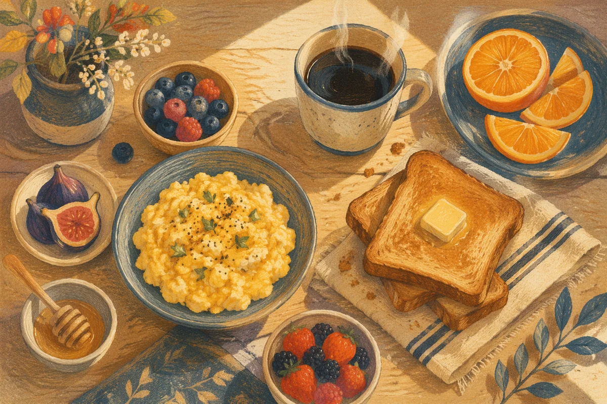 Rustic Overhead Breakfast Table With Coffee