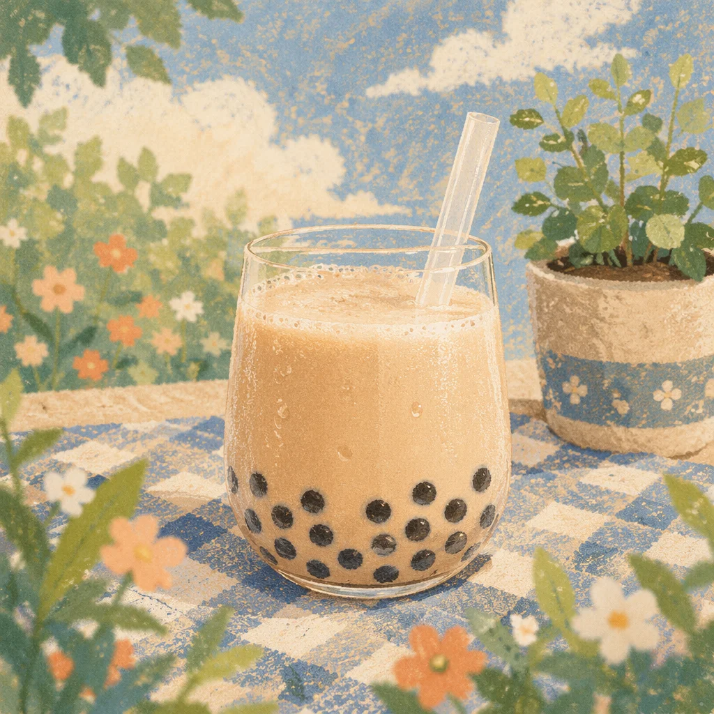 Pastel Bubble Tea on Summer Picnic Cloth