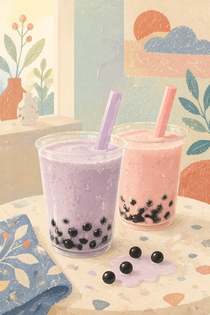 Pastel Bubble Tea Duo Close-Up