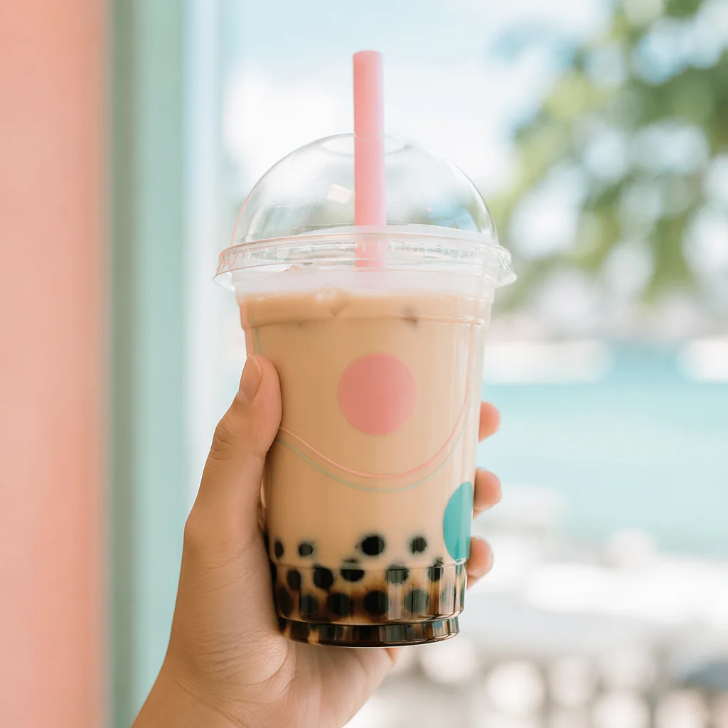 Pastel Bubble Tea Close-Up in Hand