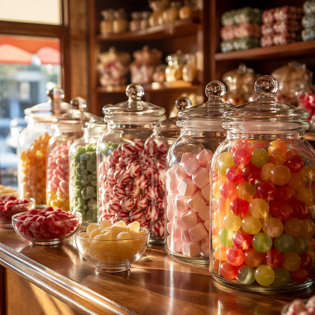 Nostalgic Candy Shop Jars in Sunlight