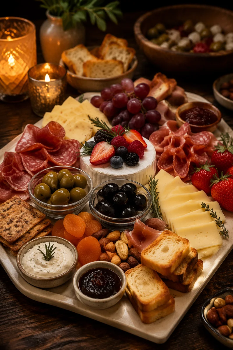 Abundant Charcuterie Board with Cheese and Olives