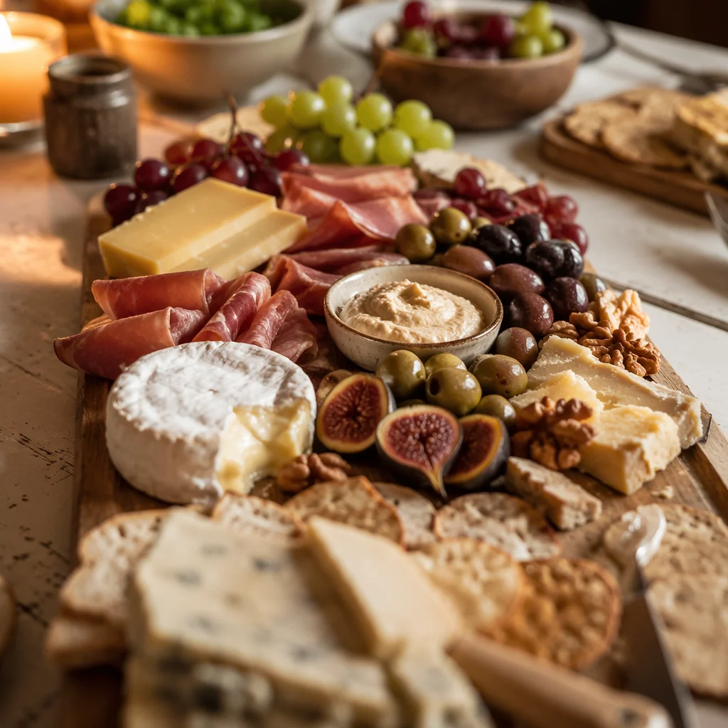 Rustic Charcuterie Board with Cheese and Olives