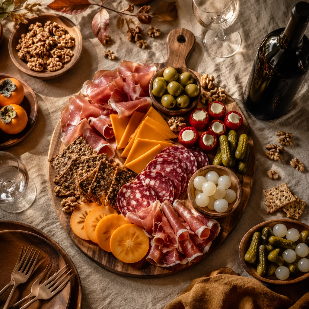 Rustic Charcuterie Board with Meat and Cheese