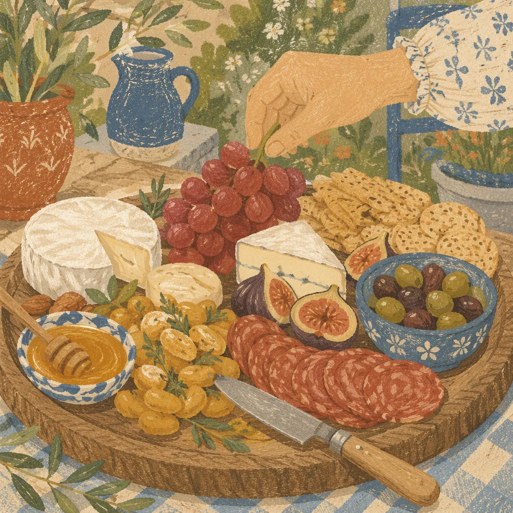 Garden Picnic Cheese Board with Grapes and Honey