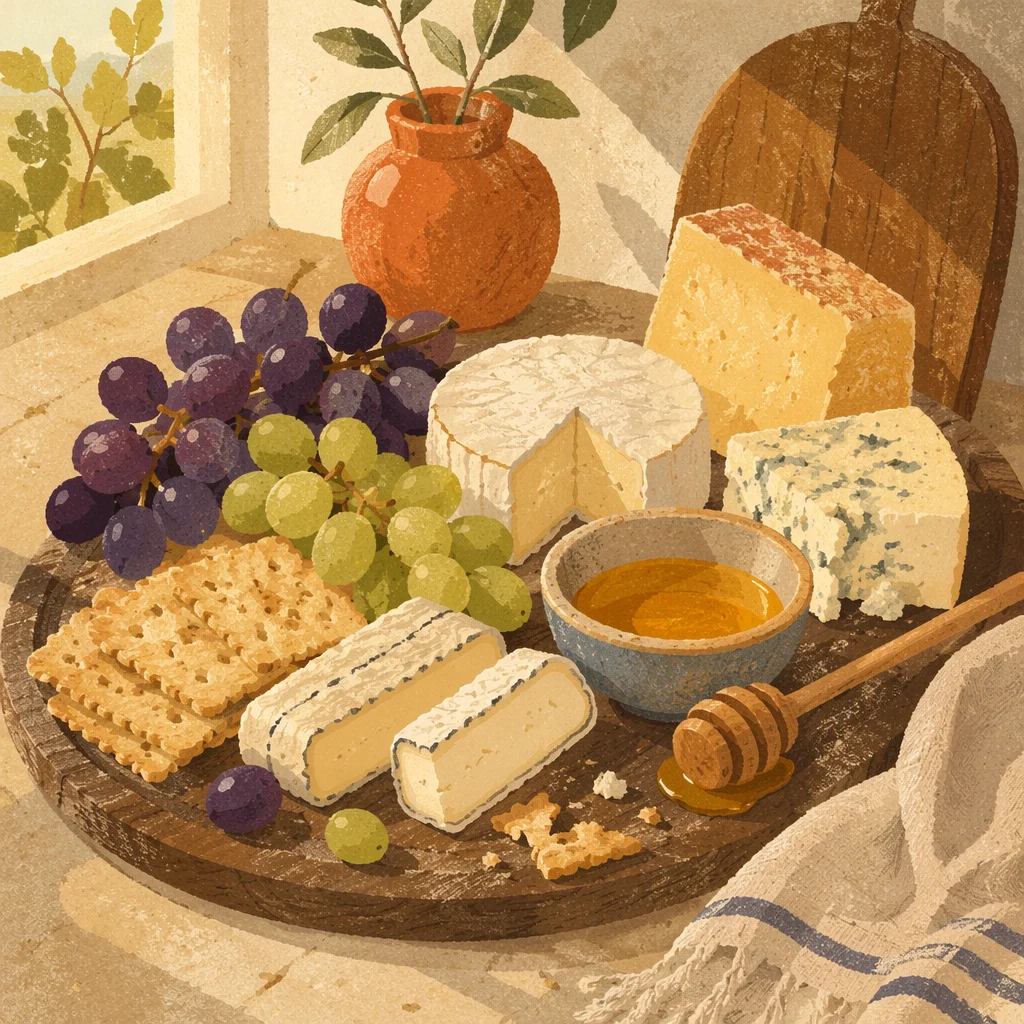 Rustic Cheese Board with Grapes and Honey