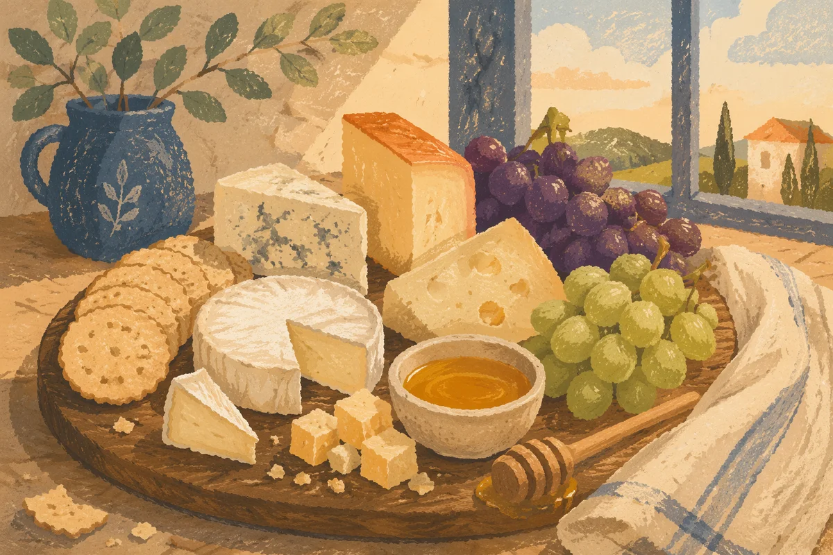 Rustic Cheese Board with Grapes and Honey