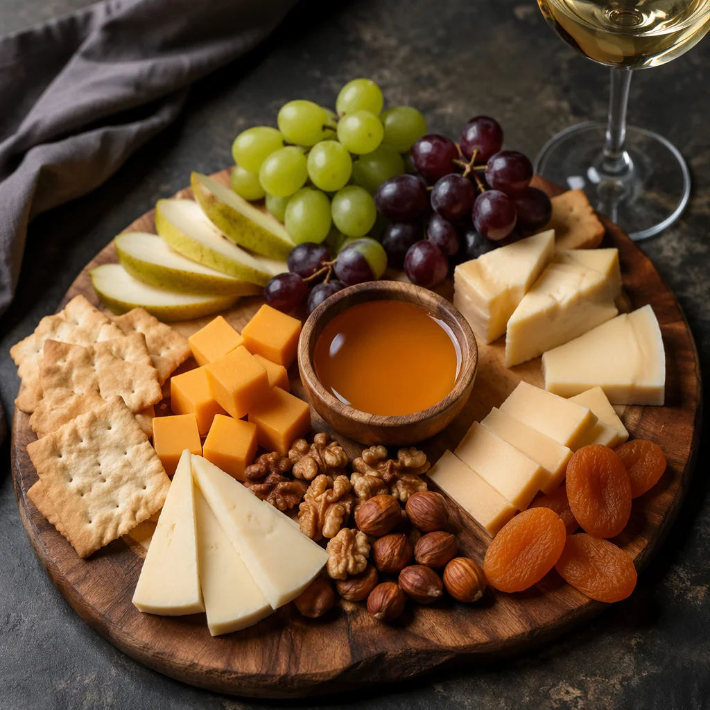 Rustic Cheese Board with Grapes and Honey