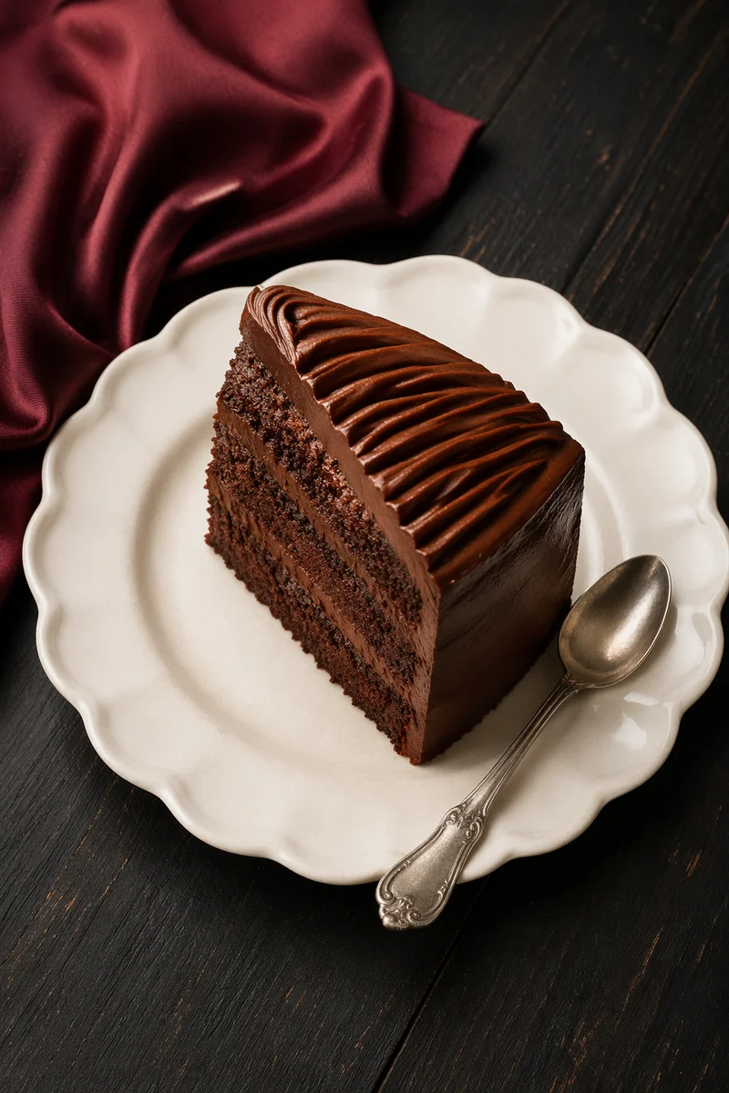Elegant Chocolate Cake Slice Dessert Still Life