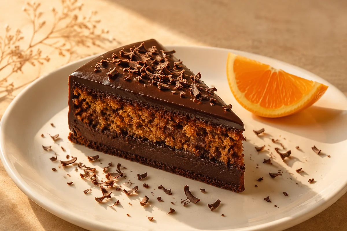Elegant Chocolate Cake Slice on White Plate