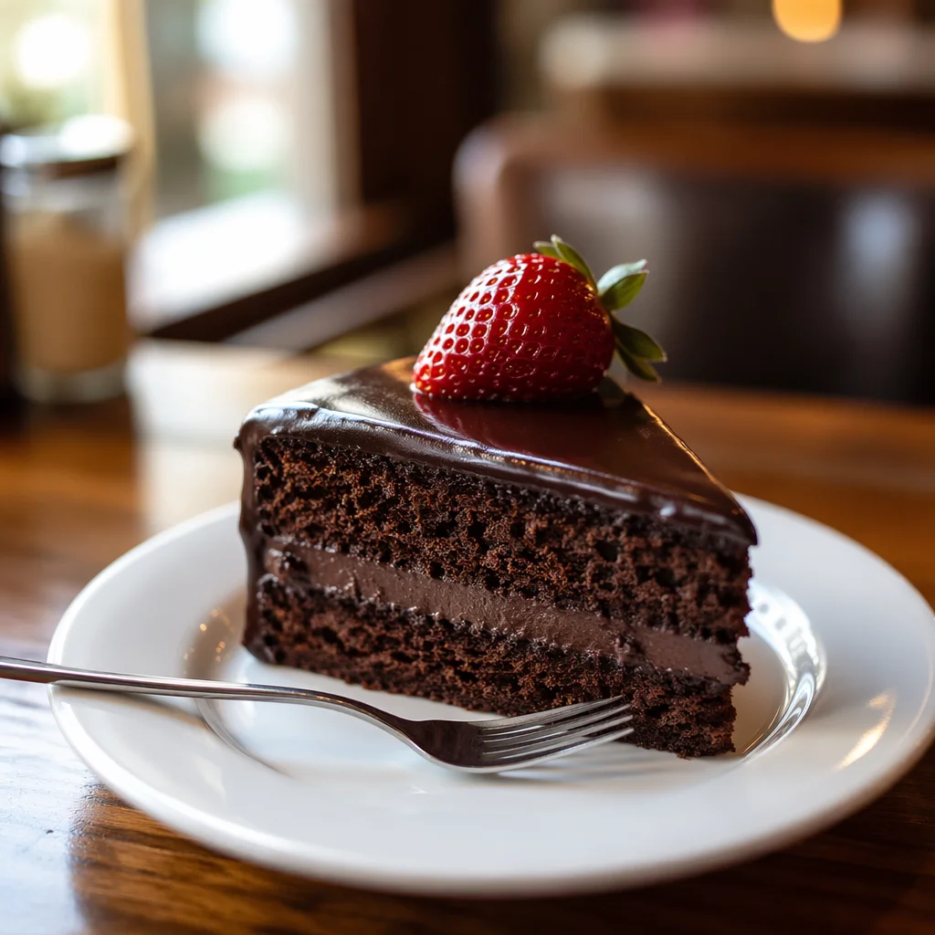 Elegant Chocolate Cake Slice with Strawberry