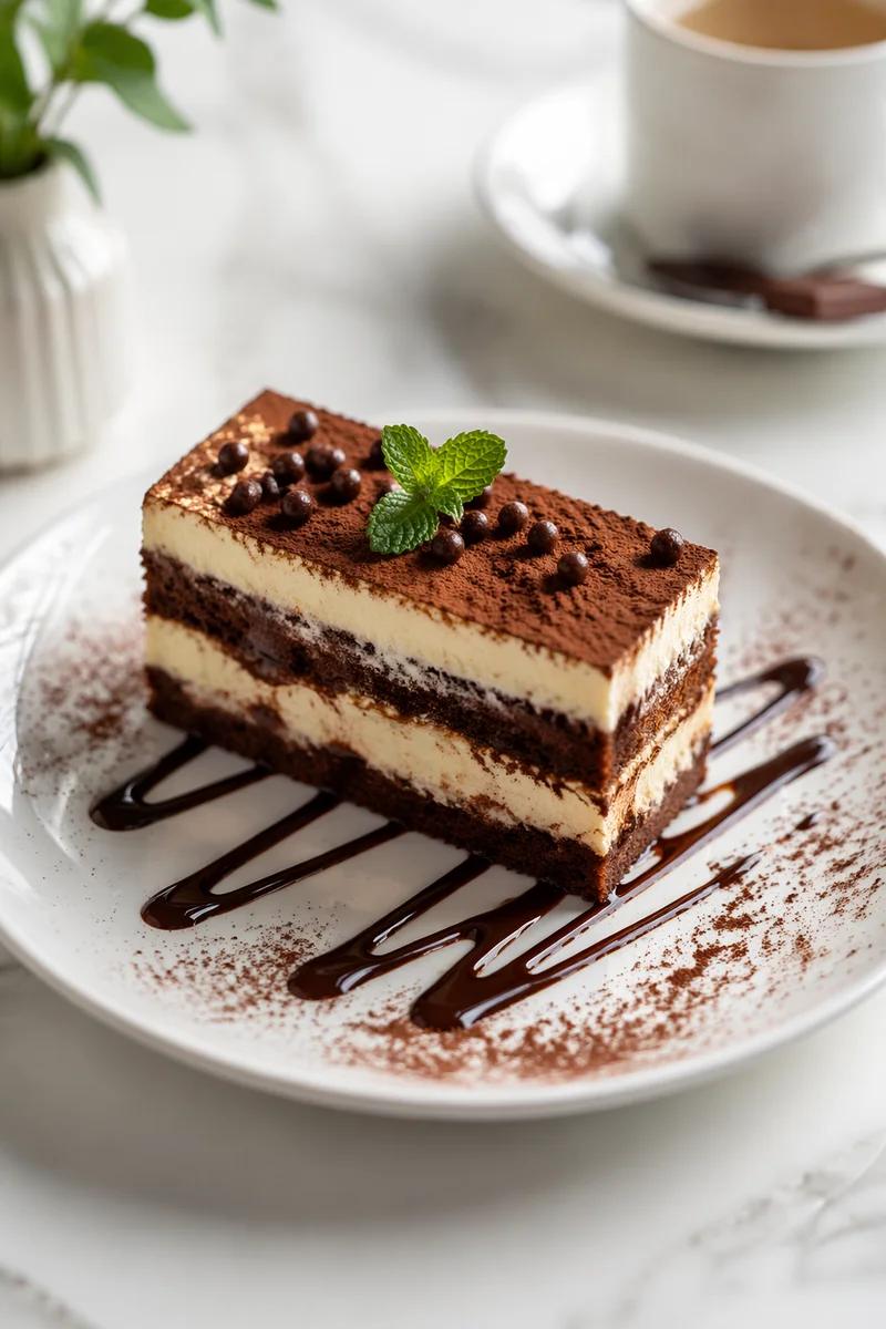 Elegant Chocolate Layer Cake on White Plate
