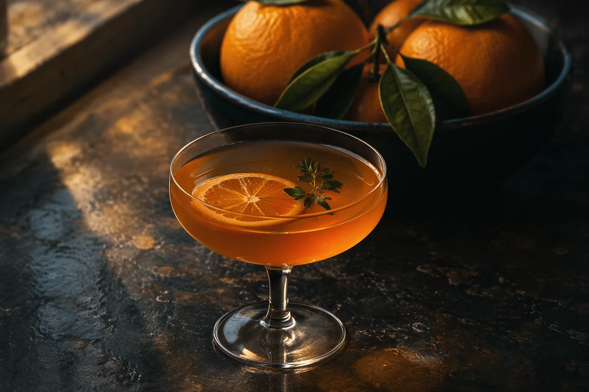 Amber Citrus Cocktail with Fresh Herb Garnish