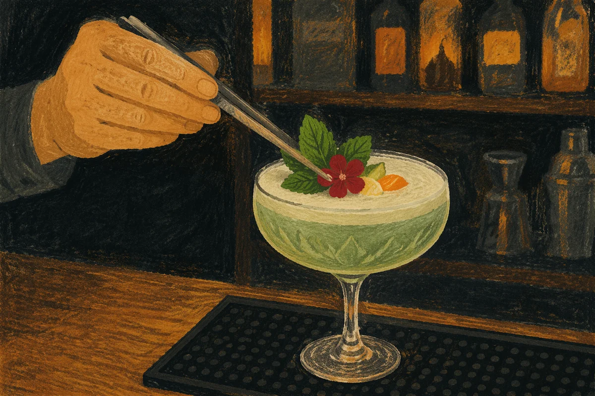 Herbal Garnished Pale Green Craft Cocktail