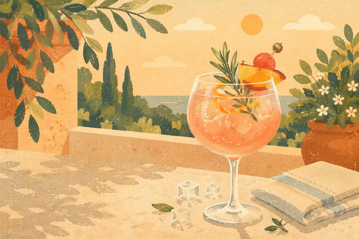 Herb Garnished Summer Cocktail at Golden Hour
