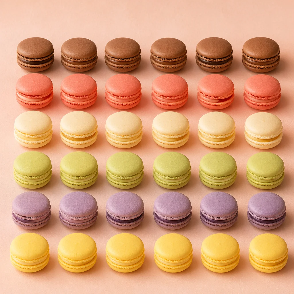 Pastel Macarons in Symmetrical Bakery Flat Lay