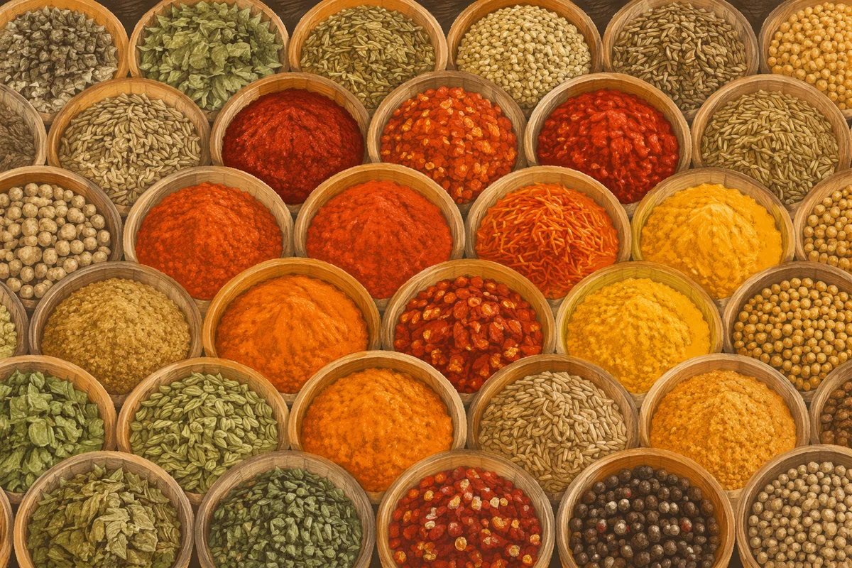 Colorful Spices in Wooden Bowls Pattern
