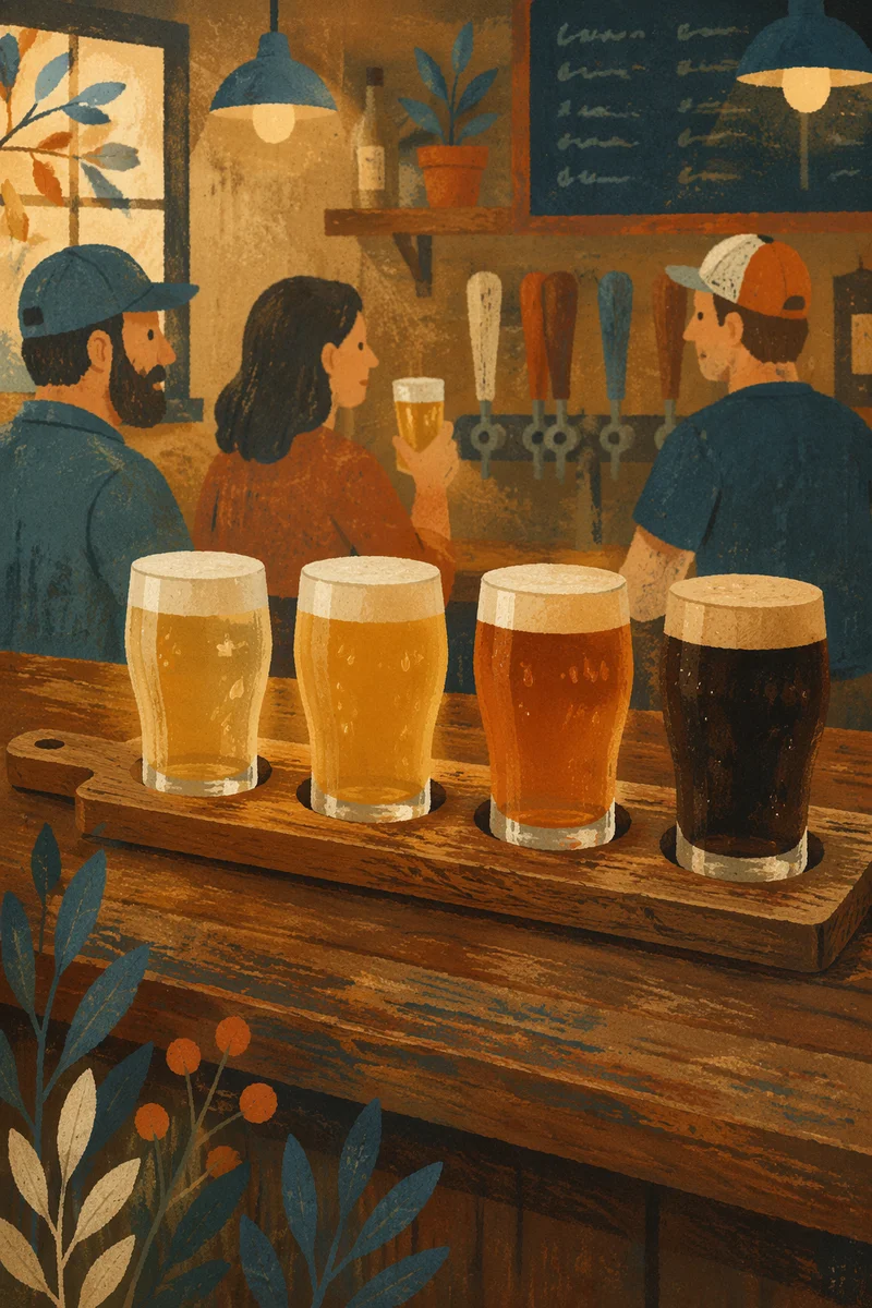 Rustic Craft Beer Flight on Wooden Paddle