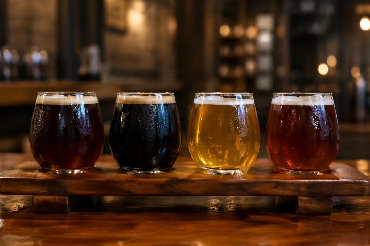 Craft Beer Flight on Wooden Paddle