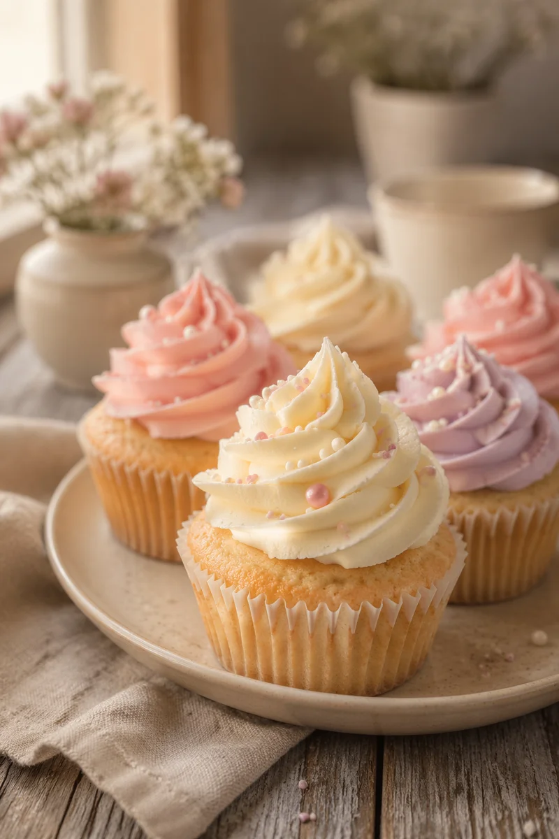 Pastel Frosted Cupcakes Macro Table Scene