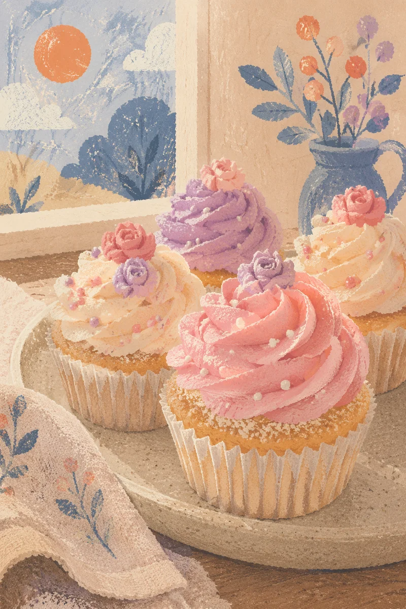 Pastel Frosted Cupcakes in Cozy Morning Light