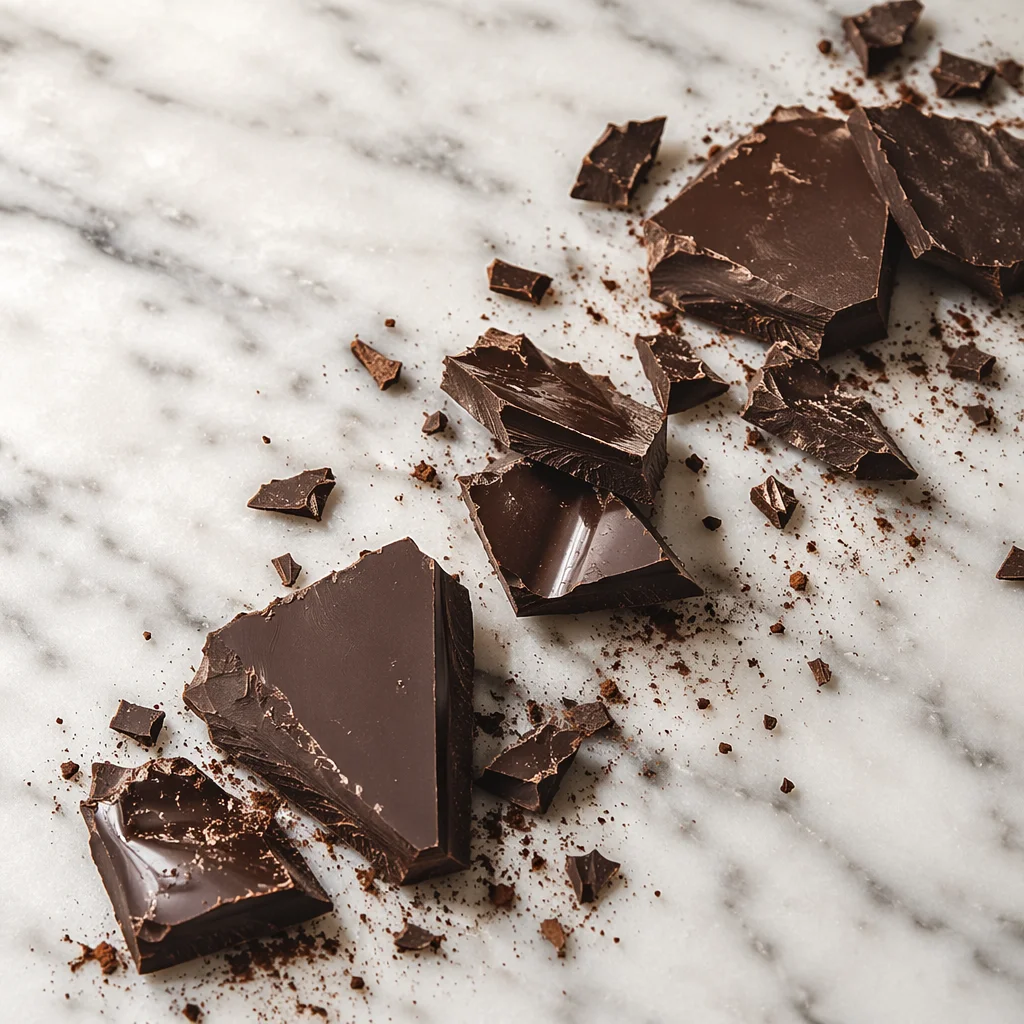 Broken Dark Chocolate on Marble Surface