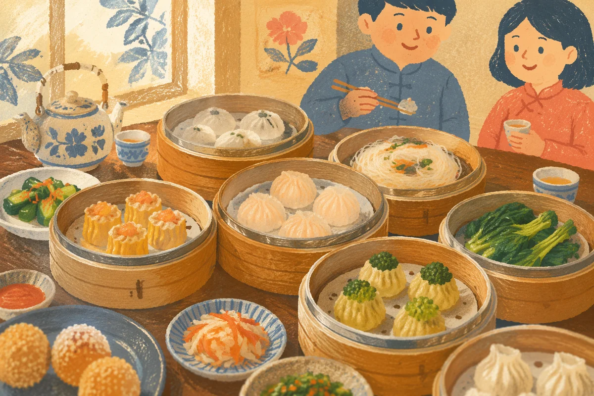 Abundant Dim Sum Bamboo Steamer Spread