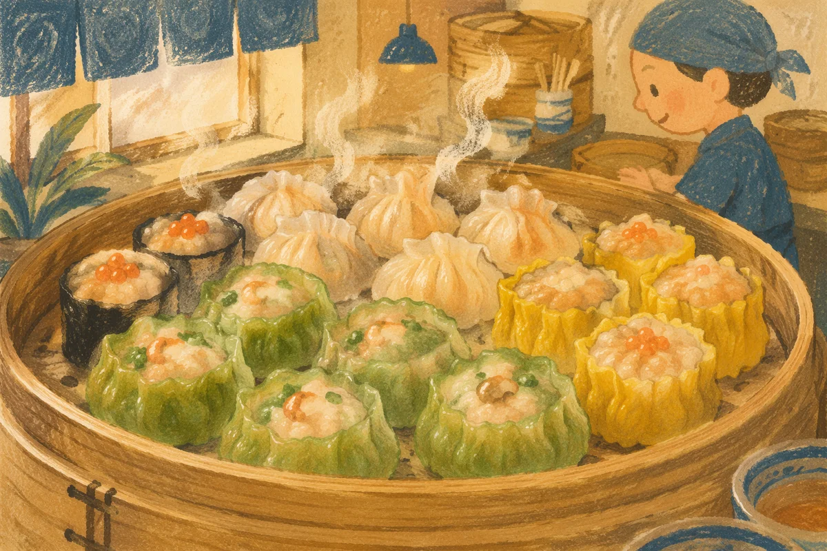 Steaming Bamboo Basket of Assorted Dim Sum