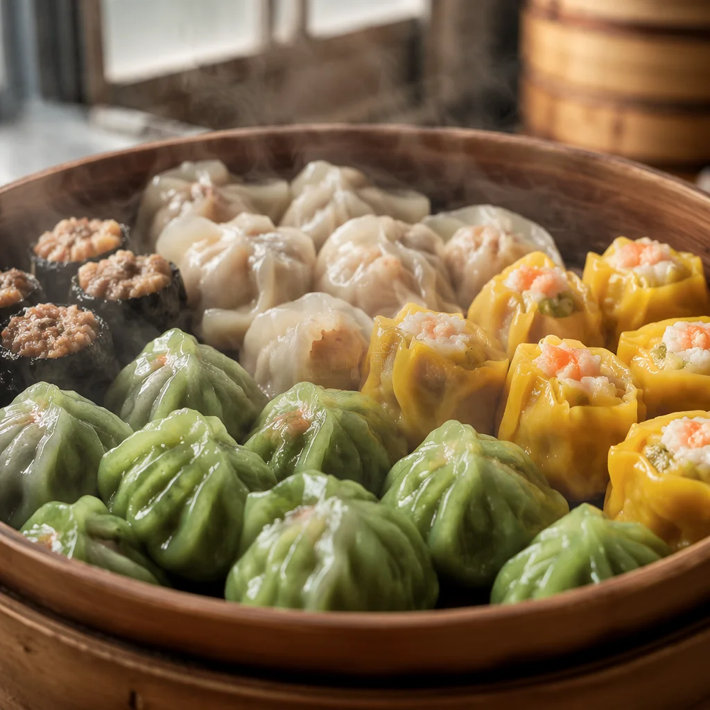 Steaming Dim Sum in Bamboo Basket