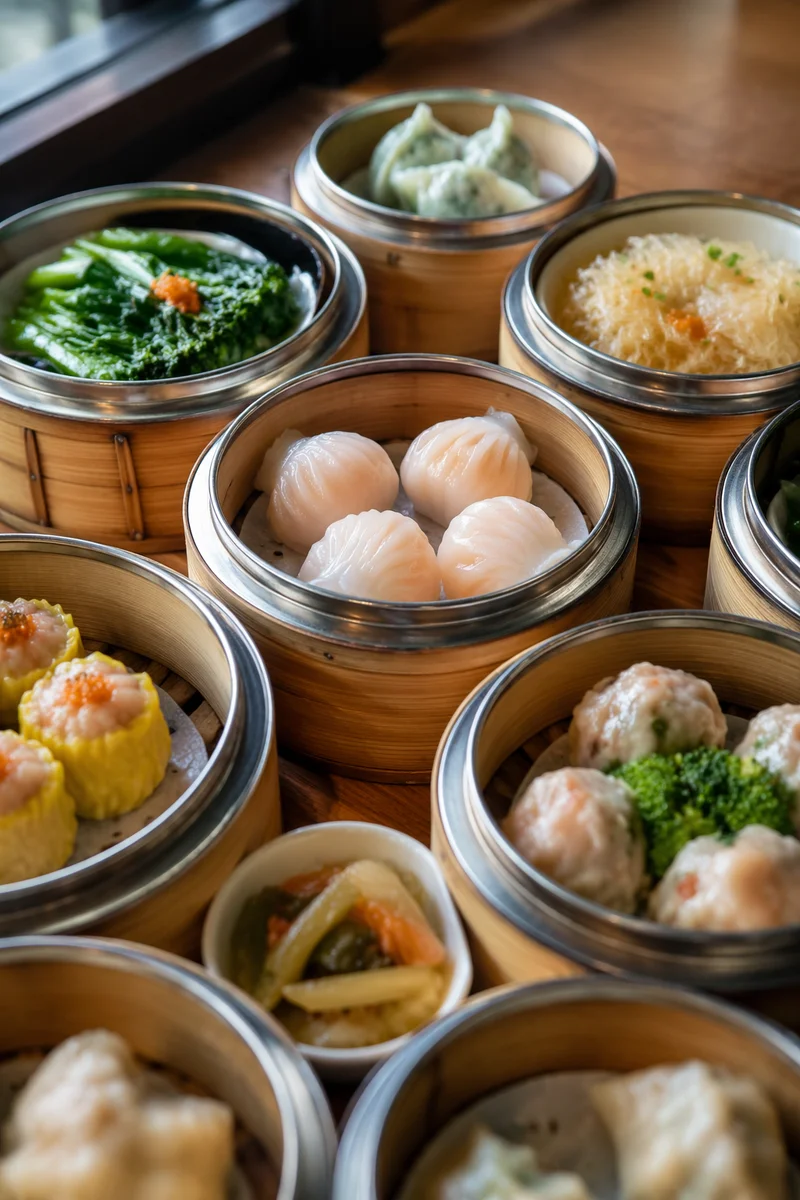 Abundant Dim Sum in Bamboo Steamers
