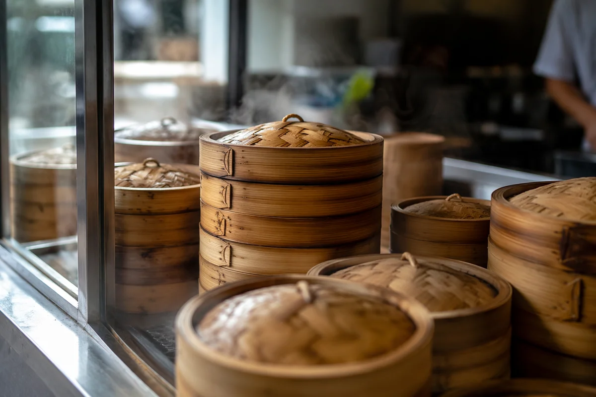 Bamboo Dim Sum Steamers in Display Case